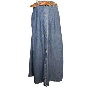 Vintage 80s New Denim Button Down Blue Prairie Western Skirt Medium Wash Size 14
